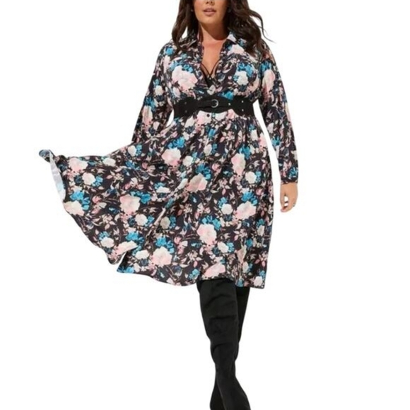 torrid Dresses & Skirts - Torrid Blue Floral Midi Shirt Dress